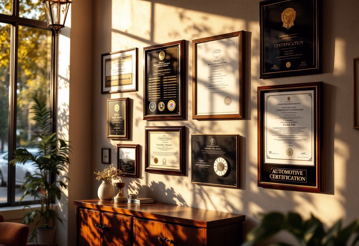 image of awards and certifications displayed (for an automotive service)