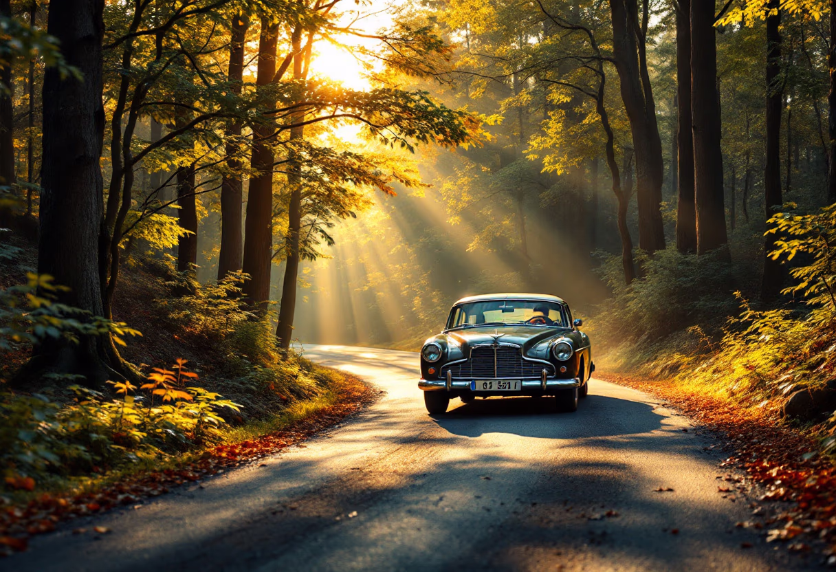 [background image] image of car on a scenic road (for an automotive service)