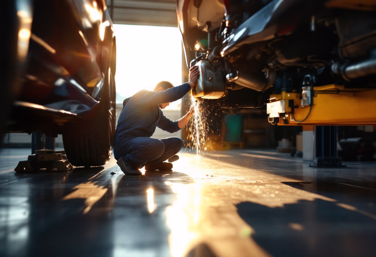 a high resolution photo of a vehicle receiving an oil change service